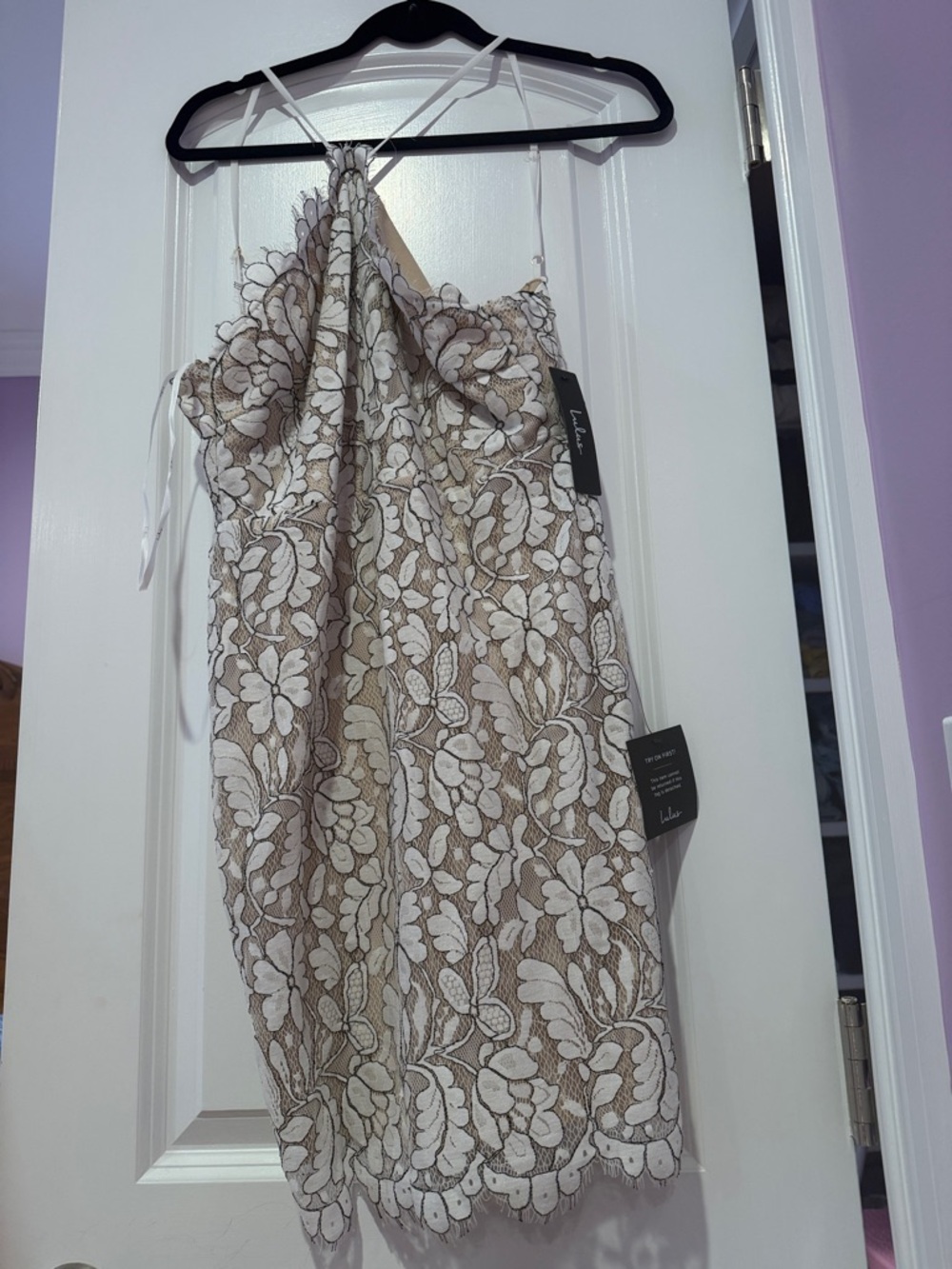 Lulu's White Floral Lace Dress Over Nude Underlay
